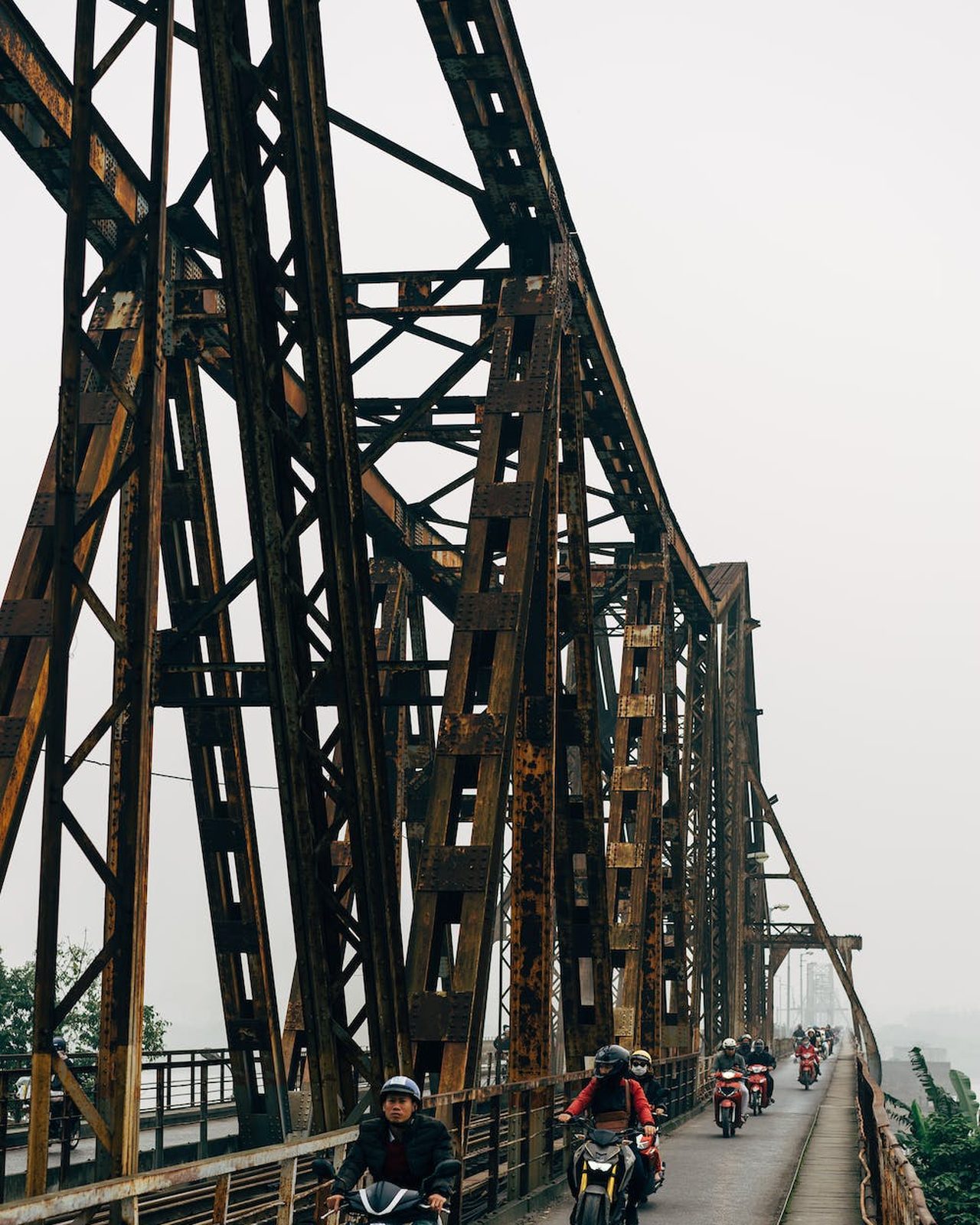 Long Bien bridge in the morning mist